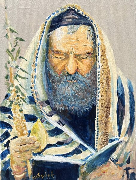 Echoes Beneath the Indigo Robe - a painting by Andrzej Dąbek