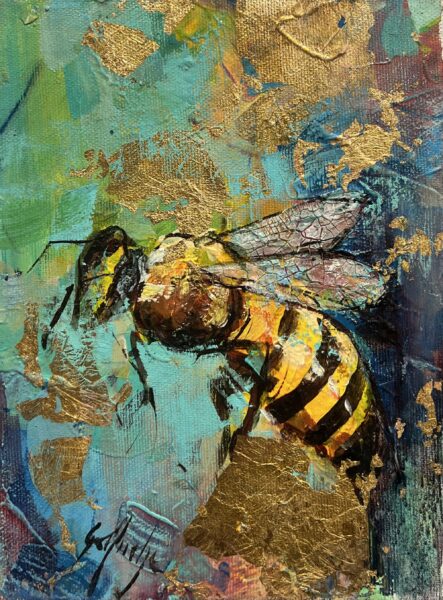 Gilded Reverie in Flight - a painting by Grażyna Mucha