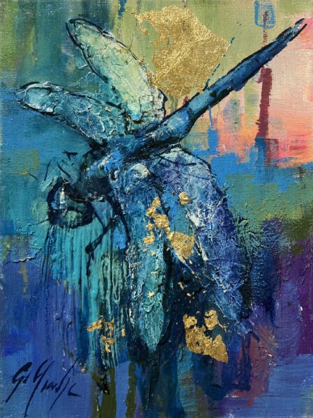 Gilded Silence in Flight - a painting by Grażyna Mucha