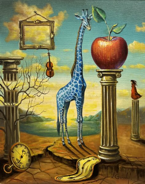 The giraffe who loves apples - a painting by Nikolay Gorovoy