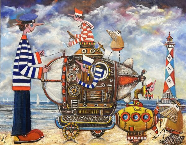 Dad, we love underwater adventures - a painting by Artur Płachta