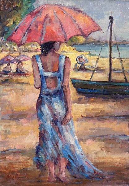 Crimson Reverie by the Sea - a painting by Leszek Metz