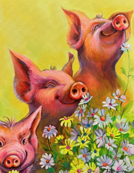 Symphony of Snouts and Sunlight - a painting by Olga Litvinova