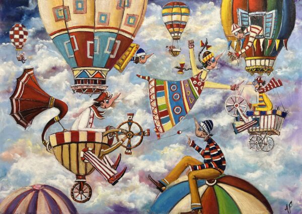 Oh, these celebrities, they live in the clouds - a painting by Artur Płachta