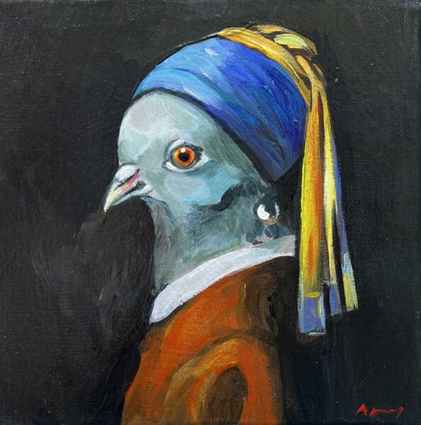 “Pigeon with a Pearl Turban” - a painting by Agnes