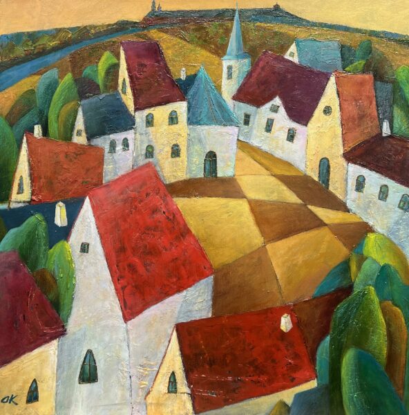 “Serenade in Chromatic Village” - a painting by Olga Kost