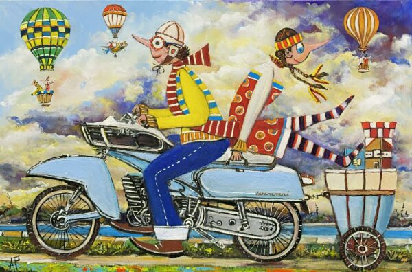 Oh, those motorcycles and the wind in your hair. - a painting by Artur Płachta