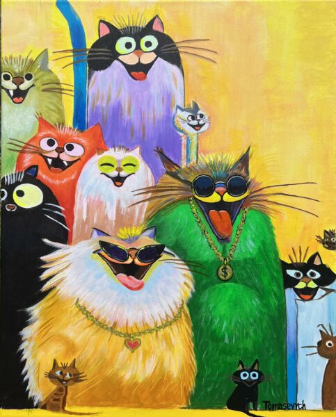 Feline Masquerade - a painting by Aleksander Tomasievych