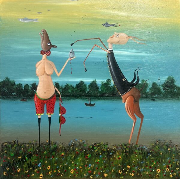 Liberated Kachna and her boyfriend at the lake of tears – summer - a painting by Jarosław Kiełczyński