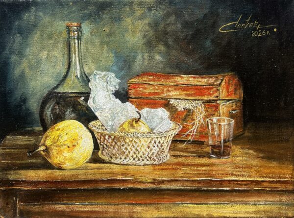 Stara skrzynka i gruszki - a painting by Zbigniew Cortez Zając