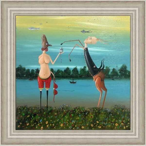 Liberated Kachna and her boyfriend at the lake of tears – summer - a painting by Jarosław Kiełczyński