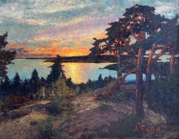Sunset Over the Lake - a painting by European school (XX)
