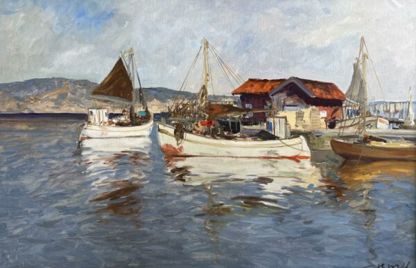 Harbor’s Serene Ballet - a painting by European school (XX)
