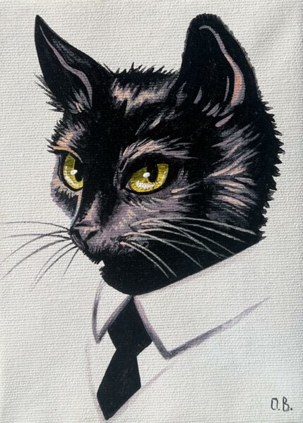 Elegance in Ebon Whiskers - a painting by Oksana Bulavina