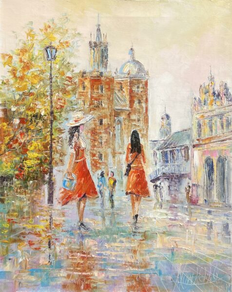 Rainlit Promenade - a painting by Adam Nowakowski