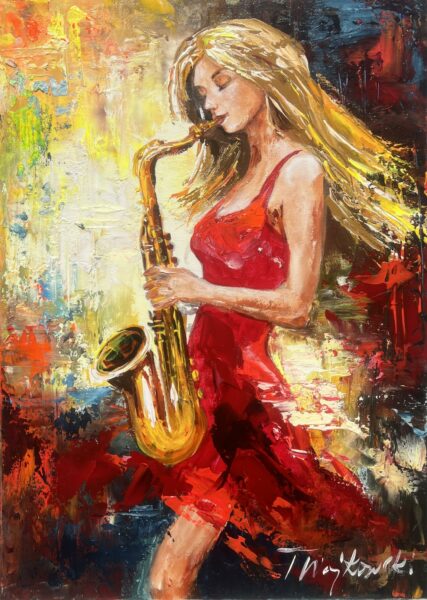 Crimson Cadence - a painting by Tadeusz Wojtkowski