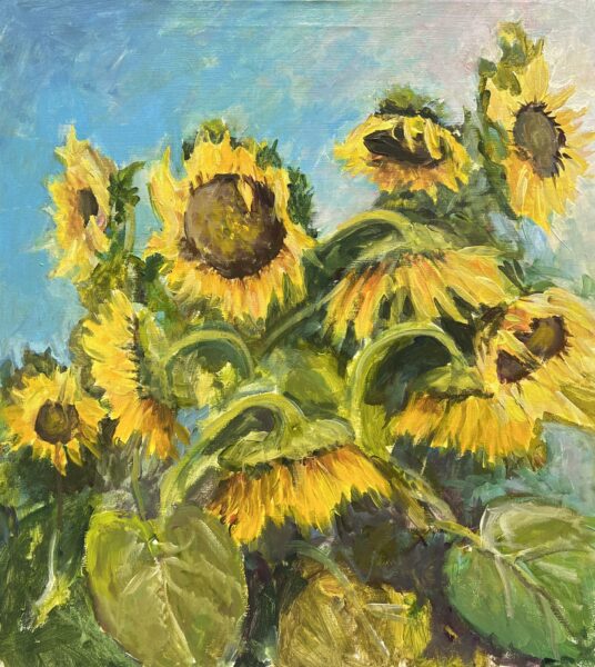 Sunflowers against the blue - a painting by Danuta Gaweł