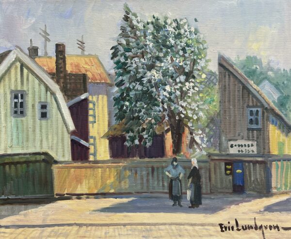 Blossom Between Houses - a painting by European school (XX)