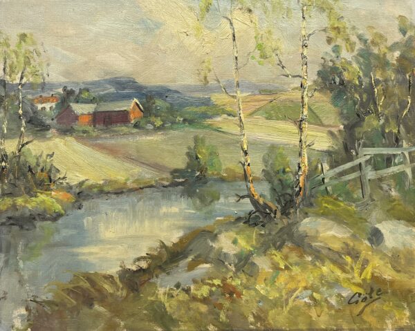 Birchlight Over Fields - a painting by European school (XX)
