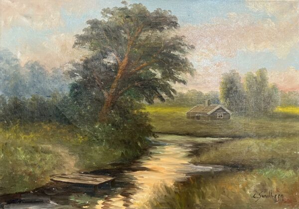 Riverlight Refuge - a painting by European school (XX)