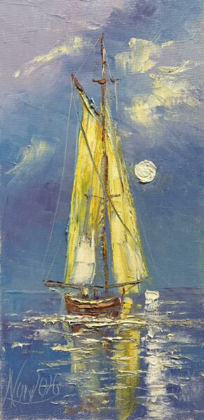 Nocturne of Yellow Sails - a painting by Adam Nowakowski
