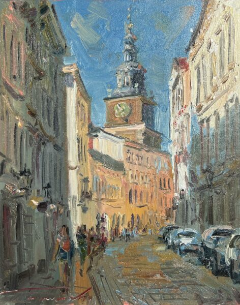 Clocktower in Ochre Light - a painting by Jarosław Tarnowski