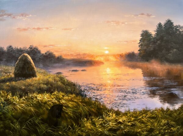 Gilded River Dawn - a painting by Ryszard Michalski