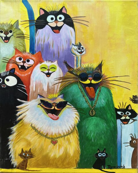 Sunlit Feline Chorus - a painting by Aleksander Tomasievych