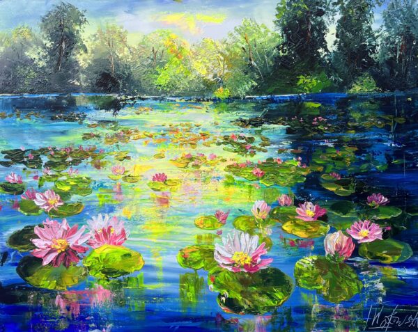 Sunlit Lily Expanse - a painting by Tadeusz Wojtkowski